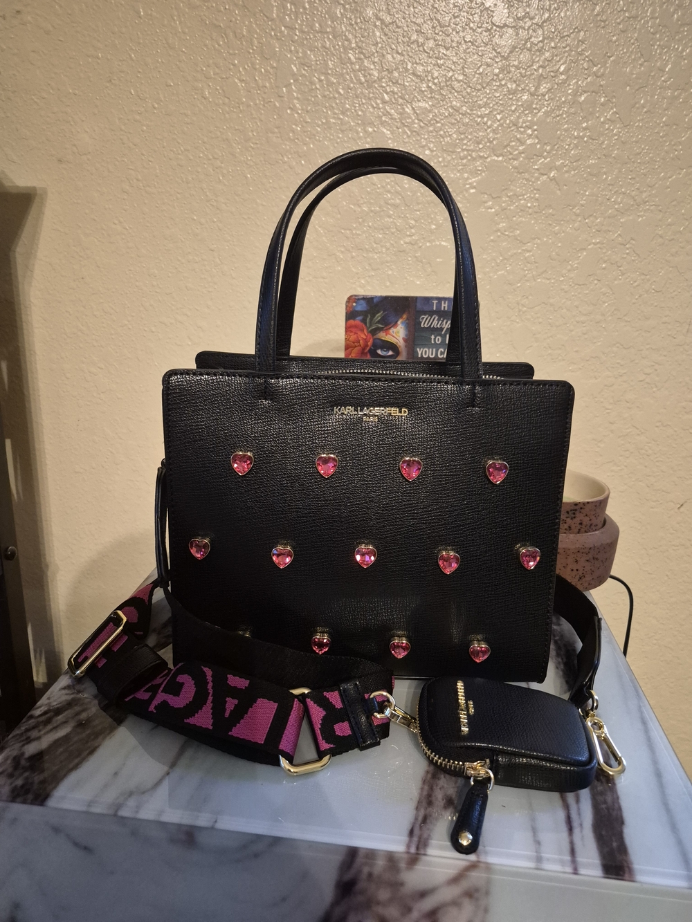 Karl Lagerfeld Maybelle Satchel with Pink Heart Studs NWOT
